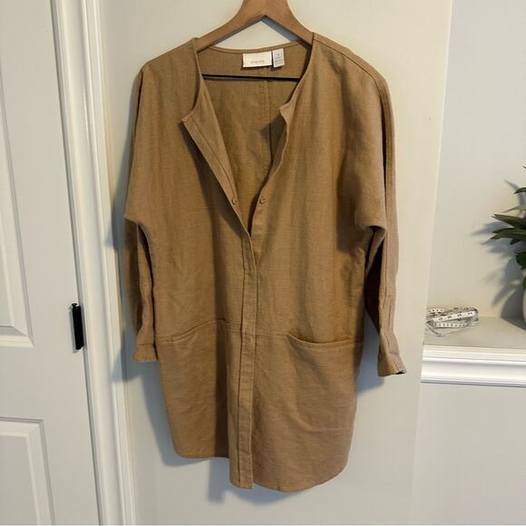 Chico’s Tan Neutral Cotton Linen Long Line Jacket 1 S/M - Picture 9 of 13